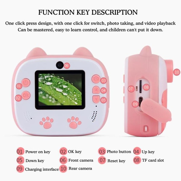 Instant Print Camera for Kids Fun, Digital Camera Leksaker med Inst pink one size