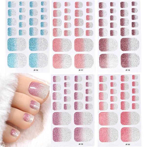 Glitter Tånageldekor Självhäftande Full Täckning Ren Färg Tånagel Wraps GXU  JF-17 1pcs