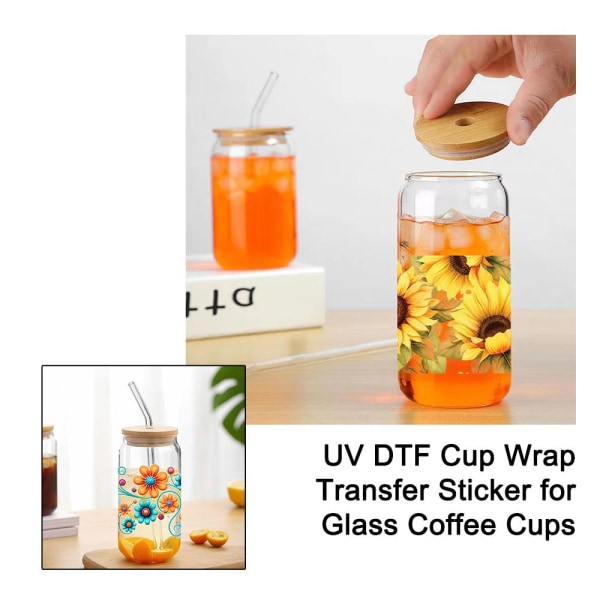 UV DTF Plant Flower Cup Wrap Transfer Dekal för glaskaffe C S1252 1pcs