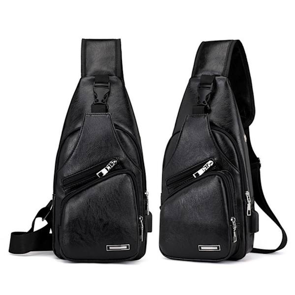 Läder Sling Bag för Kvinnor Män Vuxna Crossbody Bag Bröstväska Sling Ryggsäck M5A6 black 29*16*6cm