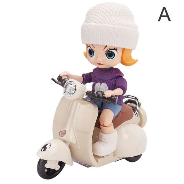 Hamster Elektrisk Trehjuling Tjej Åker Motorcykel Stunt Musik Uni creamy-white with doll