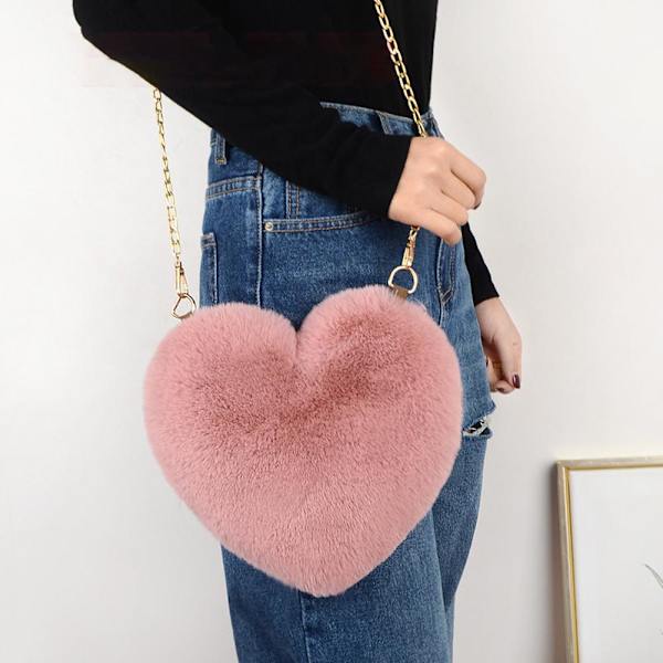 Mjuk Love Axelväska Mode Love Hjärta Form Messenger Bag Söt Vinterväska - Gray One size