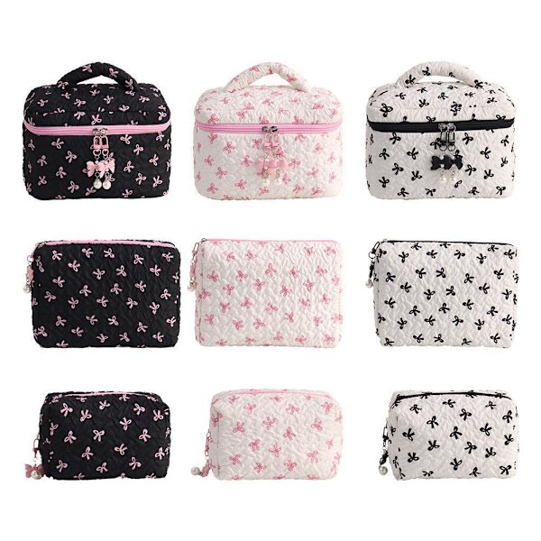 Liten sminkväska Rosa Svart Tryck Rosett Dam Bekväm Kosmetikväska B4I6 Black Pillow bag