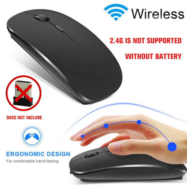 Trådlös Bluetooth-mus för dator, tyst mus, ergonomisk mus, optisk `UK. black One-size