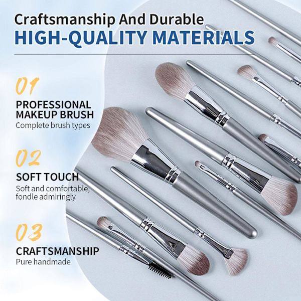 14 st Bärbart Sminkborstset Mjukt Professionellt Sminkborstset Lämpligt För Kvinnors Skönhet L9P8 Silver 14pcs