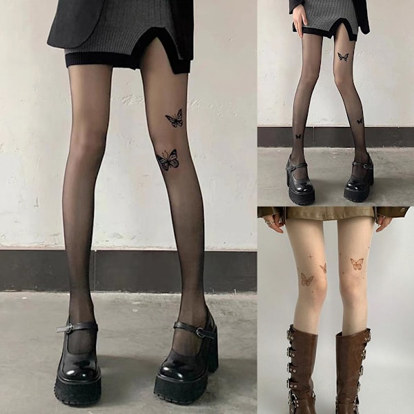 2024 Nya Svarta Sidenstrumpor Anti-hake Sidenstrumpor Botten Tights~ Fjäril G1 B3V6  white three
