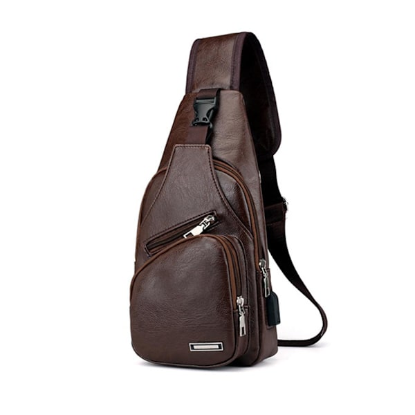 Läder Sling Bag för Kvinnor Män Vuxna Crossbody Bag Bröstväska Sling Ryggsäck M5A6 Dark brown 29*16*6cm