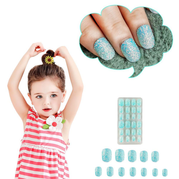 24 st Press on Nails for Kids Förlimma barn False Nails Sho sky blue 24pcs