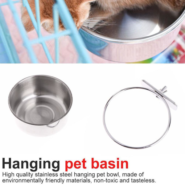 1X Stål hängande skål för husdjur Matning Katt Hund Fågel Papegoja Vattenkopp silverA 10cm