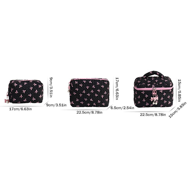 Liten sminkväska Rosa Svart Tryck Rosett Dam Bekväm Kosmetikväska B4I6 Black Pillow bag