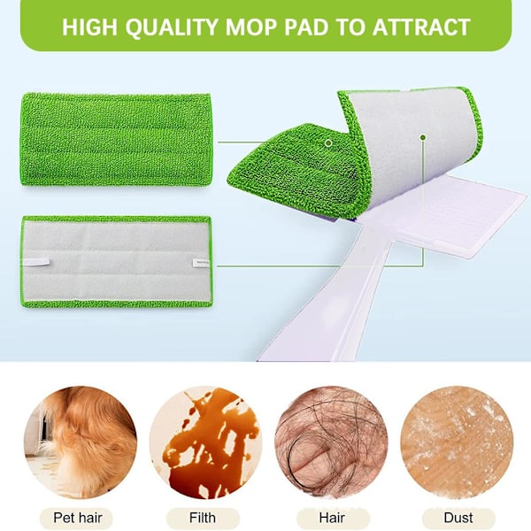 Återanvändbara moppdynor i mikrofiber, tvättbara, gröna, platta tygtillbehör, mopphuvudduk K9o7