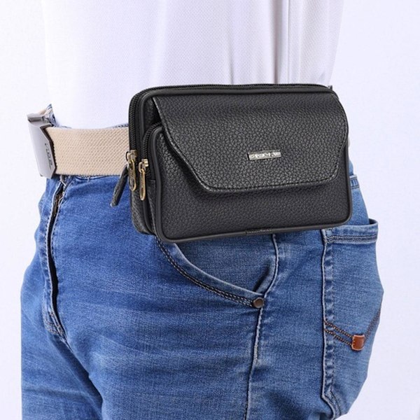 Herr Bältesögla Dragkedja Multi-Fickor Midjeväska Liten Midjeväska Pouch Horizontal black One-size