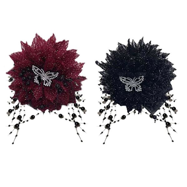 Svart fjäder tofs blomma hårklämmor för kvinnor och flickor Elegant W1E7 X4I3 Black 13cm