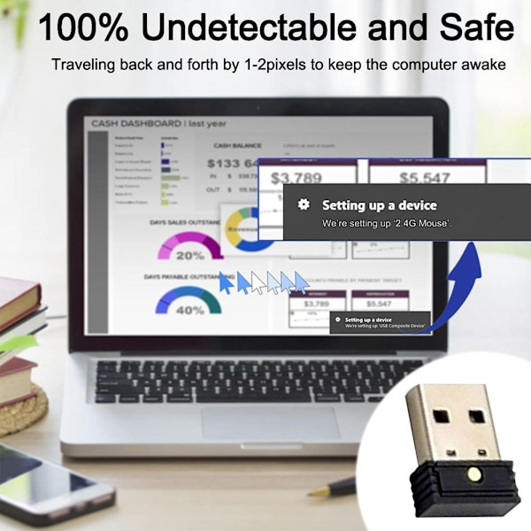 1 st USB-musjiggler, Oupptäckbar automatisk datorrörelse, Håll datorn aktiv, Simulera mus K7Q1