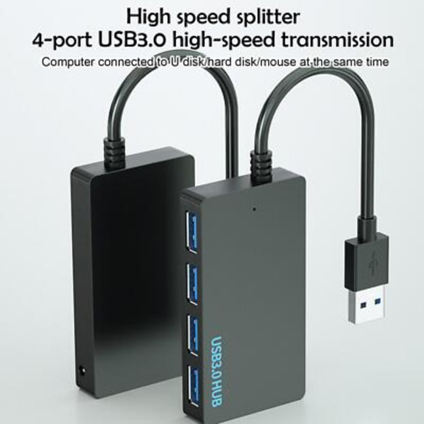 NY 4-Portars Hub Splitter USB 3.0 Höghastighetsadaptrar Multi PC Laptop Desktop blackA usb3.0