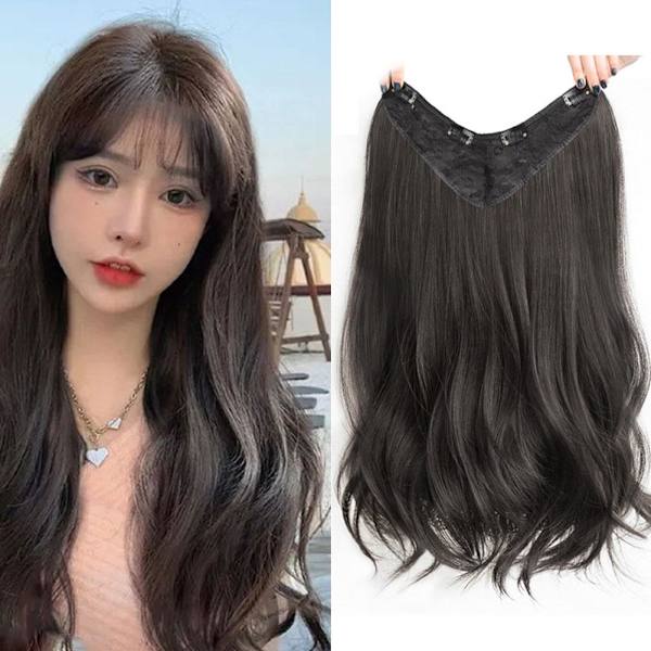 V-formad peruk för kvinnor koreansk stil medellängd Sweet Curled brown black 50cm