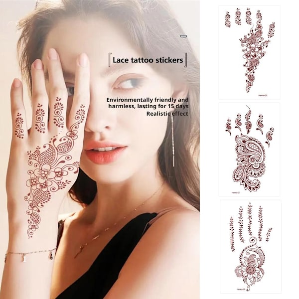 12 Stil Brun Henna Brun Spets Temporära Tatueringar Klistermärke För Kvinnor Mehndi Klistermärken För Hand O9o2 style 6 1pcs
