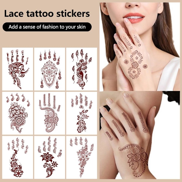 12 Stil Brun Henna Brun Spets Temporära Tatueringar Klistermärke För Kvinnor Mehndi Klistermärken För Hand O9o2 style 6 1pcs