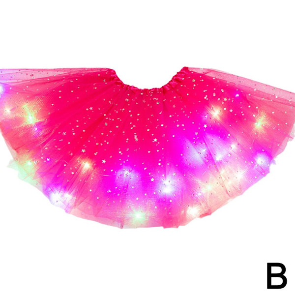 LED-lysande ljus Tutu kjolar Fairy kostym barn lyser upp kjol rose red one size