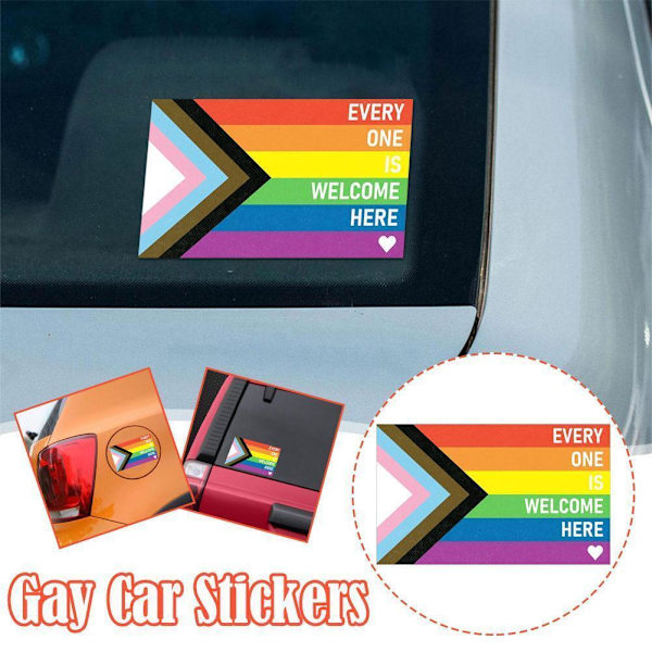 ALLA ÄR VÄLKOMNA HÄR Progress Pride Regnbågssticker Kärlek LGBT D5B9