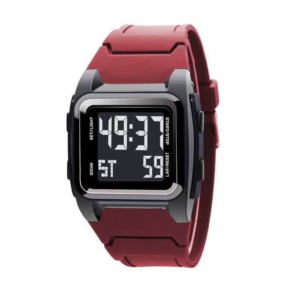 Fyrkantig stor skärm retro sport elektronisk watch nattlampa wa Red One size