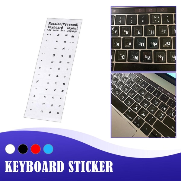 Ryska genomskinliga tangentbordsklistermärken 4-färger för bärbar dator PC-Com black one-size