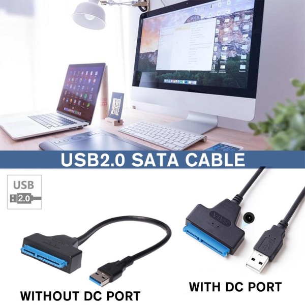USB 2.0 till SATA 22-stifts 2,5 tums hårddisk HDD Adapter Anslutning usb2.0B with DC port