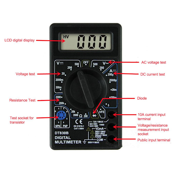 DM850 Digital Multimeter Handhållen Voltmeter LCD Digital Tester Elektrisk N8J1 Spänningsmätare Portabelt Verktyg Universell