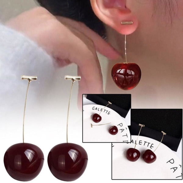 Mode söt körsbär Simulering frukt örhängen Örhängen Drop Stud Cut Dark Red One size