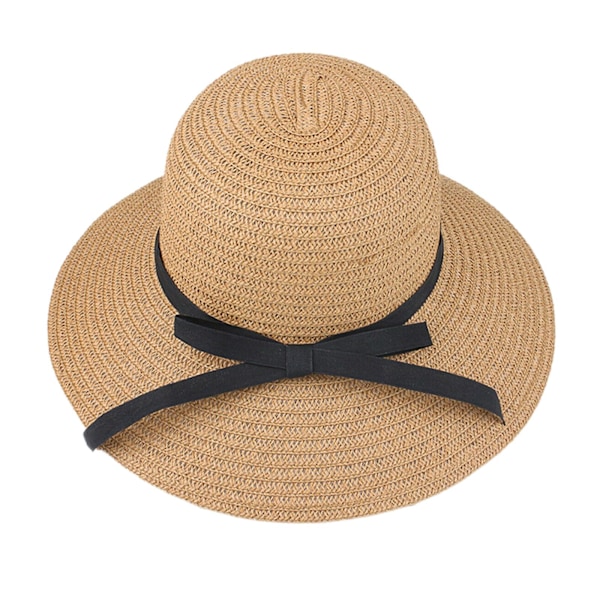 Dam solhatt halm vår sommar floppy strand hopfällbar B beige One-size