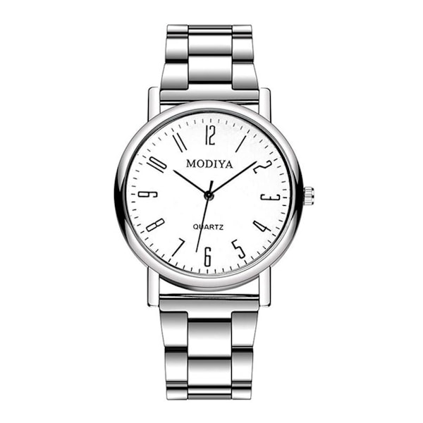 Herr Quartz Klocka Rostfritt Stål Armband Affärsklocka Mode Enkel Legeringsklocka För E7T0 White Digital scale