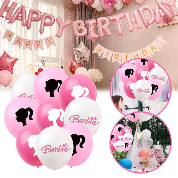 Barbie rosa latexballonger Festdekorationer med Barbie-tema för G white 10pcs