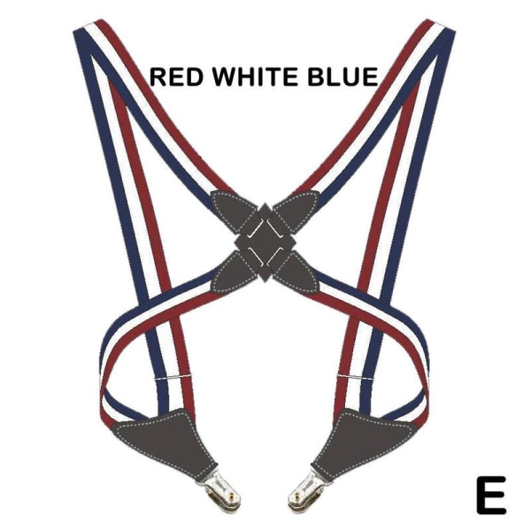 Mäns X Shape hängslen Justerbar elastisk hängslen Clip-on bälte S Red white blue One-size