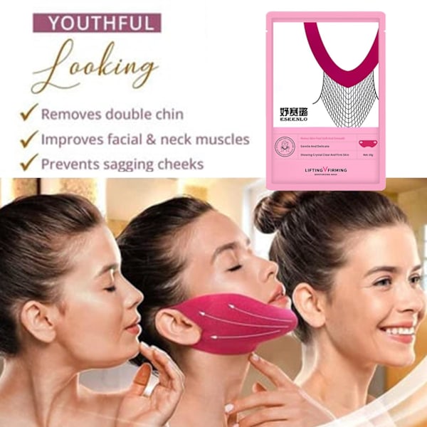 1/5X V Line Ansiktslyftmask Dubbelhakreducerare V Form Slimming UK pinkA 10g 3pcs