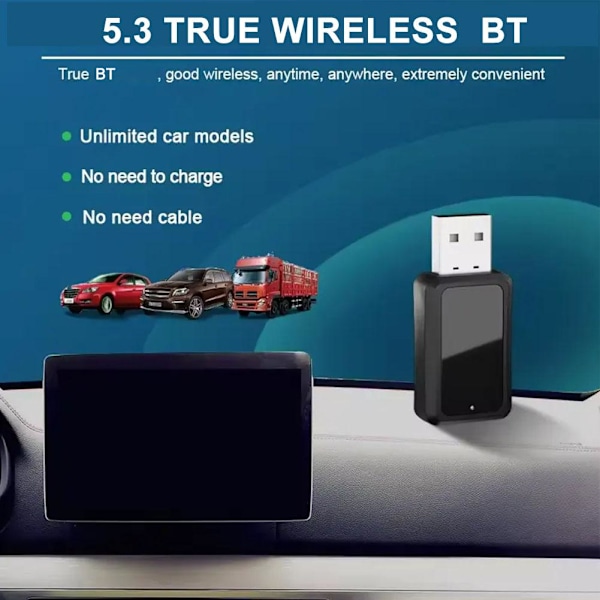 USB Bil Bluetooth 5.3 FM-sändare Mottagare Handsfree Samtal Mini USB Ström Bil