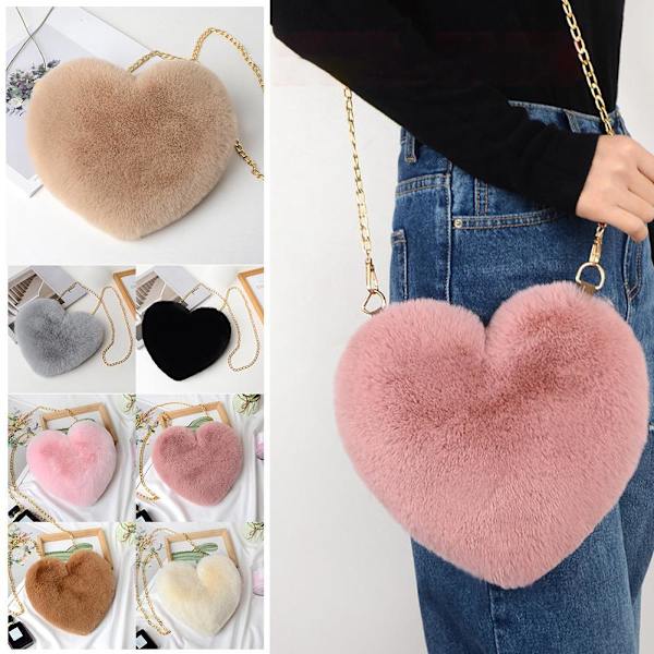 Mjuk Love Axelväska Mode Love Hjärta Form Messenger Bag Söt Vinterväska - Khaki One size