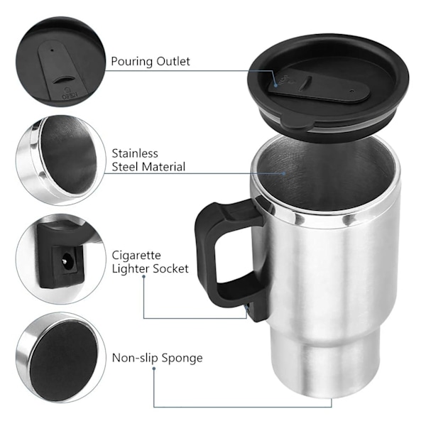 Resemugg med värme 500ml Bilbaserad Vattenkokare Kopp 12V F5Y1