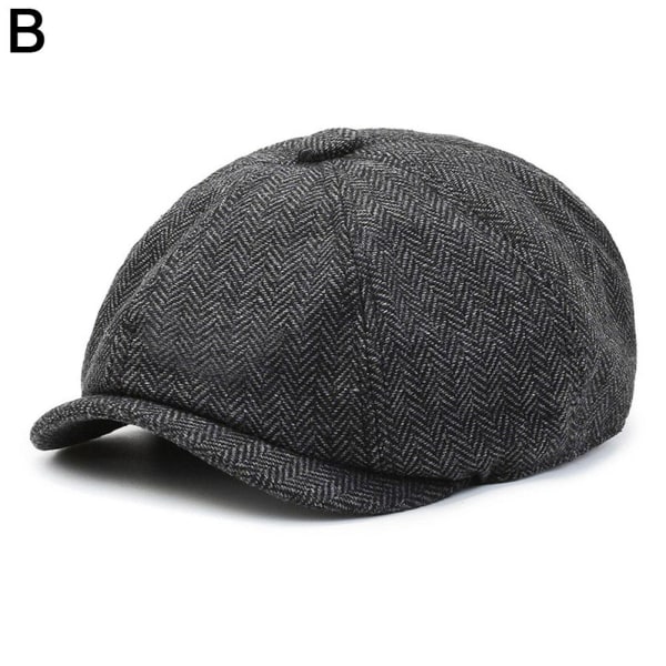 Retro Peaky Blinder Hat Newsboy Flat Cap Fiskbens Tweed Baker black one-size