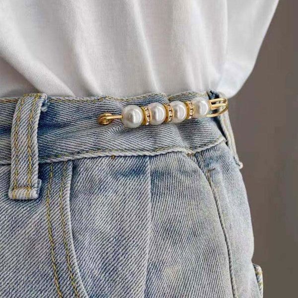 Kristallpärla Kläder Mode Nålar Brosch Kvinnor Byxor Säkerhetsnål Smycken white one-size 2pcs