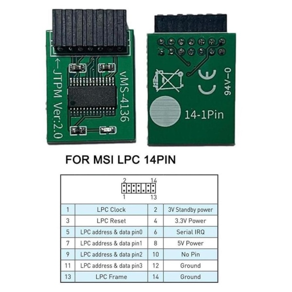 Tpm2.0 Säkerhetsmodul Stöder Multi-brand moderkort 20-1pin green For MSI 12Pin SPI