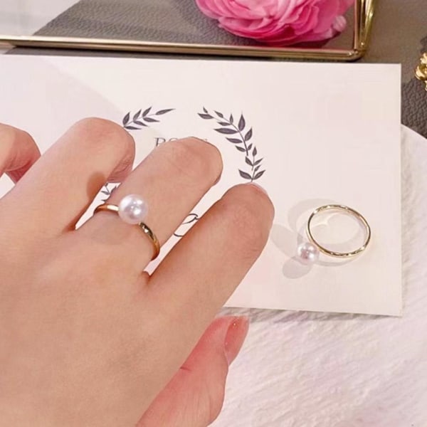 Fashion Butterfly Crystal Pearl Rings Set Kvinnor Finger Rings Adj B One size