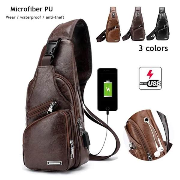 Läder Sling Bag för Kvinnor Män Vuxna Crossbody Bag Bröstväska Sling Ryggsäck M5A6 brown 29*16*6cm