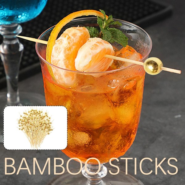 Cocktailpinnar med guldpärla, bambu aptitretare tandpetare J4W0 UK-lager. goldB 25pcs