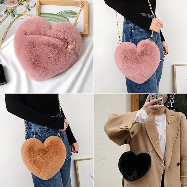 Mjuk Love Axelväska Mode Love Hjärta Form Messenger Bag Söt Vinterväska - Khaki One size