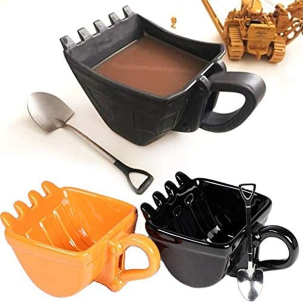 Single Cup Grävmaskin Bucket Cup Konstig Hand Creative Funny Cups black Cup + spoon