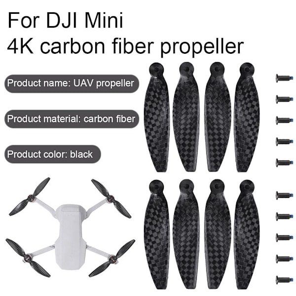 Kolfiber Lågbrus Propellrar för DJI Mini 4K/Mini 2 SE/Mini 2/Mini SE Tillbehör, Ersättningsblad Propellerdelar 8pcs for DJI Mini 4K