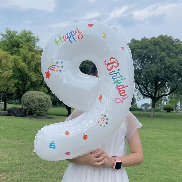 32 tum DIY vit digital ballong för barns födelsedagsfest Ro 2 1pc