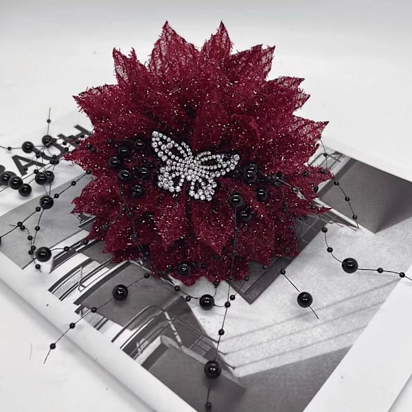 Svart fjäder tofs blomma hårklämmor för kvinnor och flickor Elegant W1E7 X4I3 Red 11cm