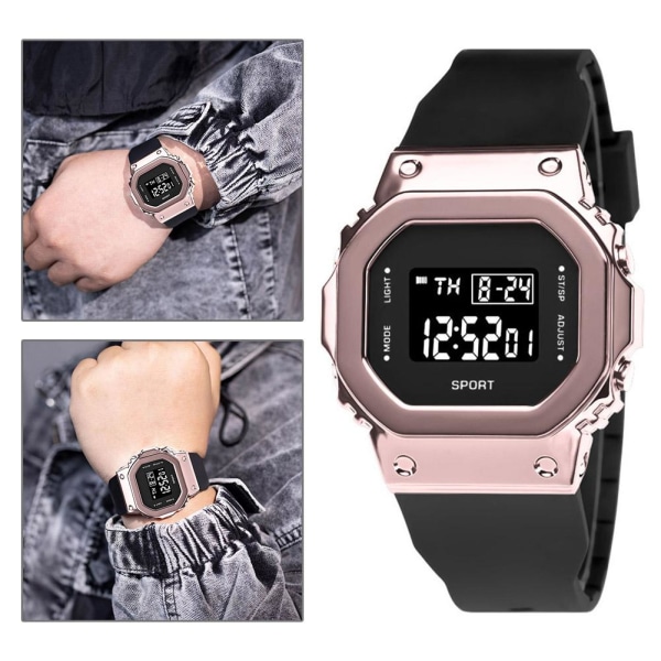 Koreansk stil enkel dam LED watch mode galvaniserad metall Gold Black One size