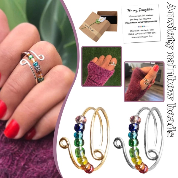 Till min dotter - Drive Away Your Anxiety Rainbow Beads Fidget Ri gold One-size